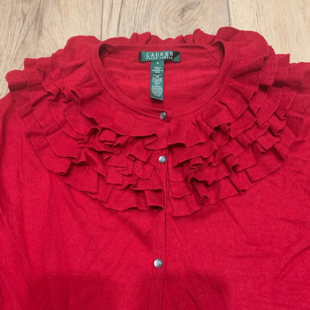 Ralph Lauren Red Ruffled Cardigan - Picture 4 of 6